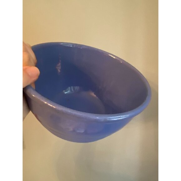 Vintage Blue Ceramic Mixing Bowl Ribbed Design 5" Tall 8.5" Diameter Kitchenware - Picture 2 of 8